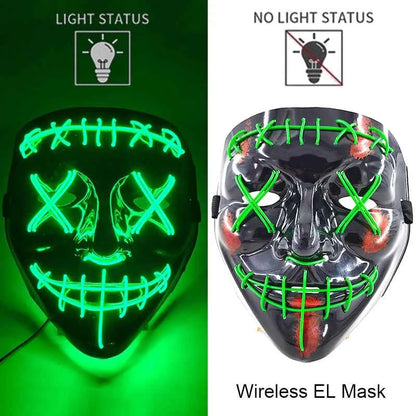 Neon LED Halloween Purge Mask Wireless Masquerade Party Light-up Horror Mask Glowing Multicolor Full Face Adult Mask for Halloween