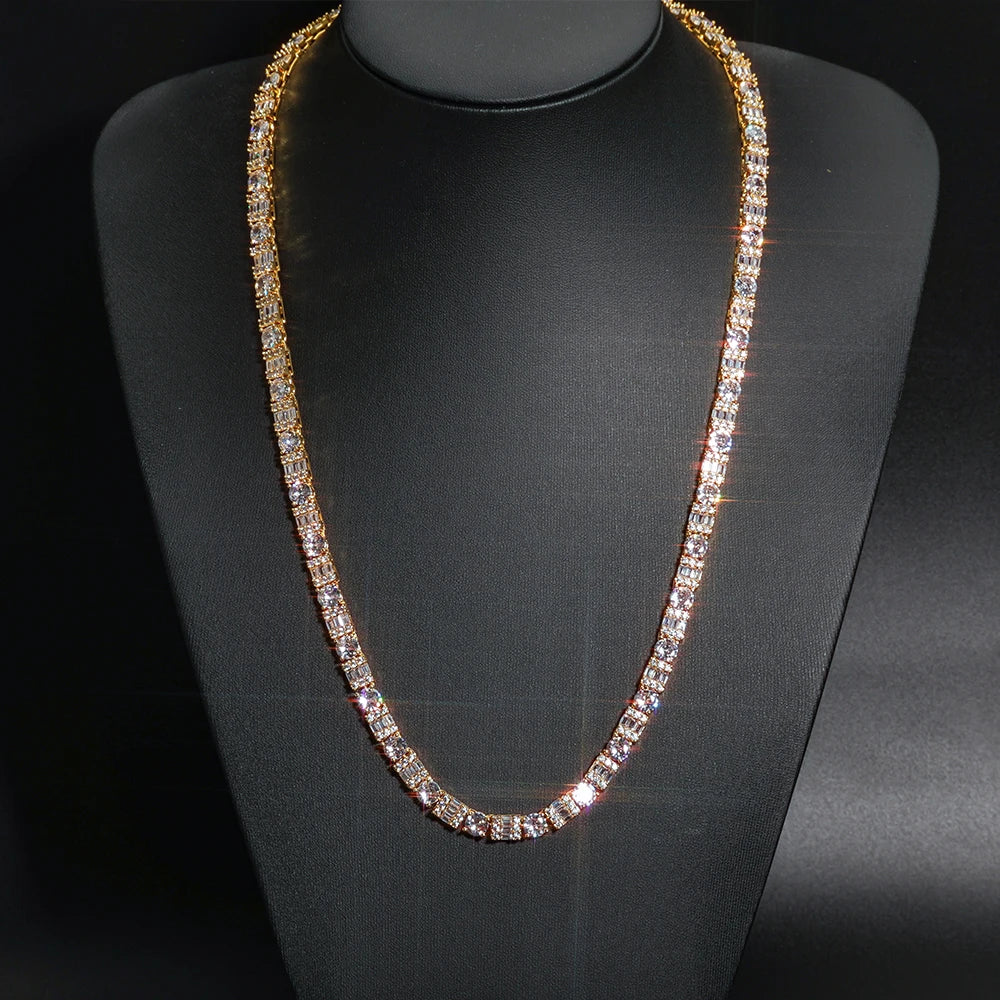 Iced Diamond Tennis Chain Silver Plated Brass Zirconia Necklace