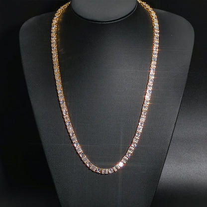 Iced Diamond Tennis Chain Silver Plated Brass Zirconia Necklace