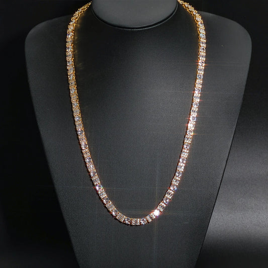 Iced Diamond Tennis Chain Silver Plated Brass Zirconia Necklace