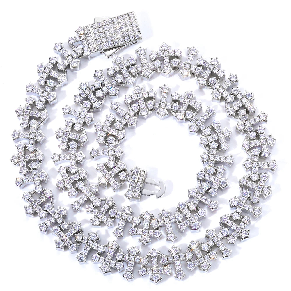 Iced Cross Chain Necklace Cubic Zirconia Spring Clasp Fashion Jewelry Gift