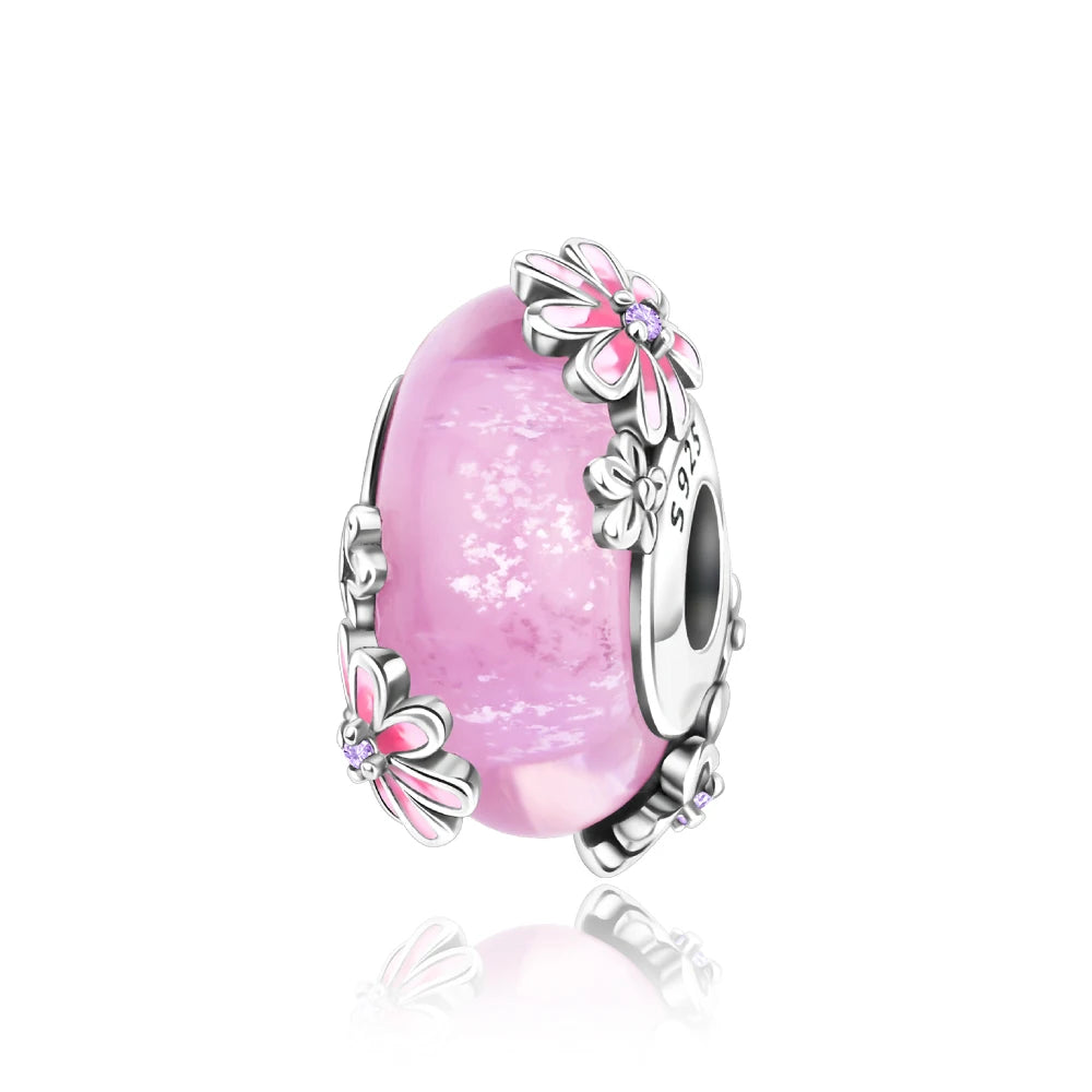Colorful Flower Murano Glass Charm Fit Original Bracelet Necklace Heart Fine Jewelry