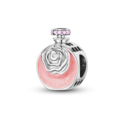 Romantic Pink Crown Perfume Bottle Charms Beads Fit Qikaola Bracelets Fine Jewelry