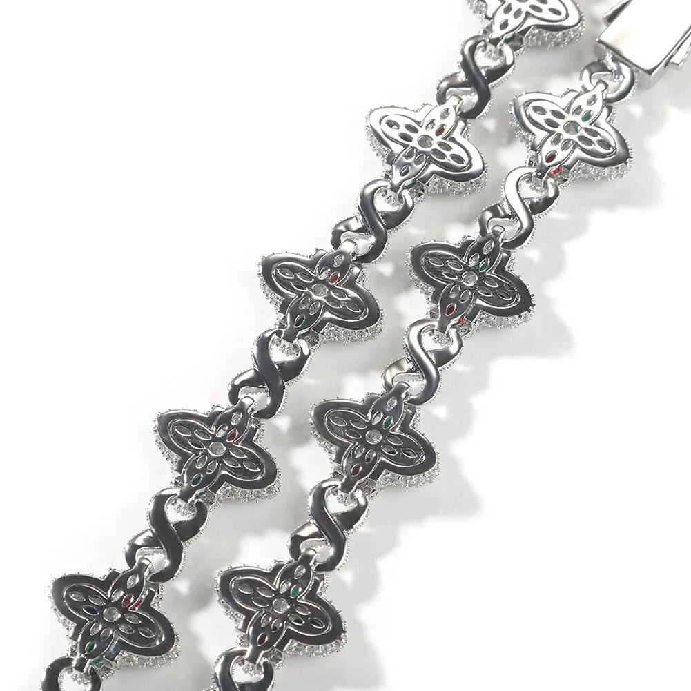 2 Tone Black and Clear Baguettecz Floral Bracelets with Infinity Chain Iced Cuban Link Chain