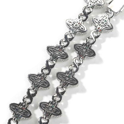 2 Tone Black and Clear Baguettecz Floral Bracelets with Infinity Chain Iced Cuban Link Chain