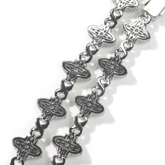 2 Tone Black and Clear Baguettecz Floral Bracelets with Infinity Chain Iced Cuban Link Chain