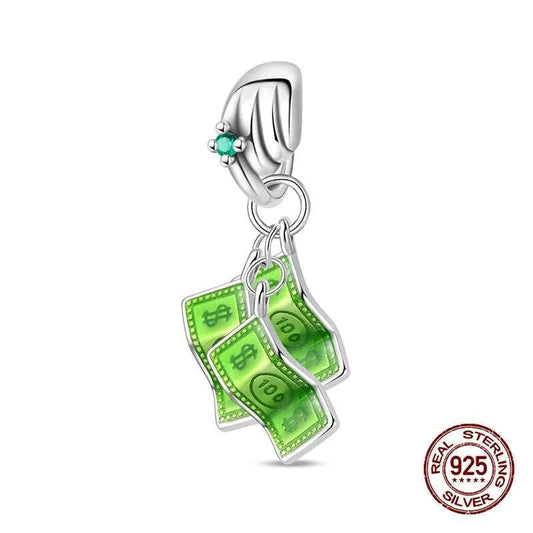 925 Sterling Silver Financial US Dollar Pendants Bracelets Beads