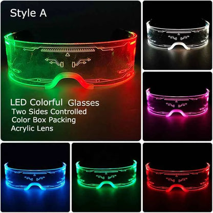 Acrylic LED Luminous Glasses Neon Light-Up Party Eyewear Unisex Glow Sunglasses for DJ Bar Halloween Christmas 12-Hour Glowing