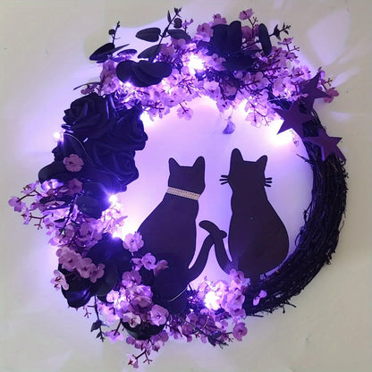 Black Cat Wreath Halloween Decor For Front Door/Window