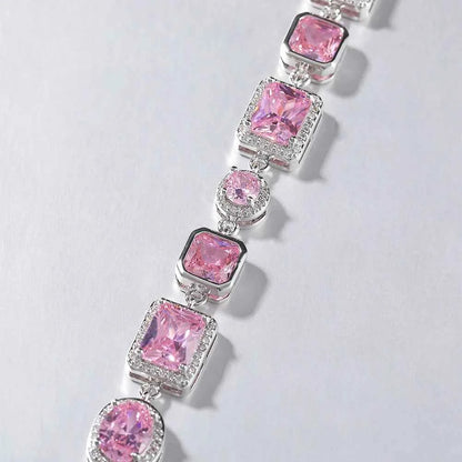 Iced Pink CZ Stones Tennis Bracelets with Extension for Women Slim Chain Bracelets