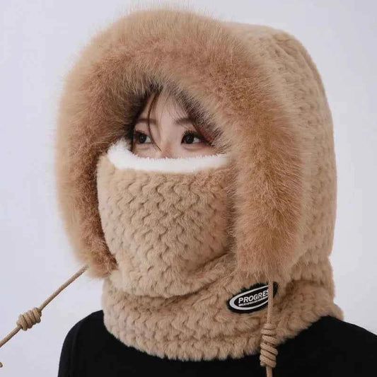 Thermal Plush Hat Hood Scarf And Mask Ear Protection Windproof Thick Design