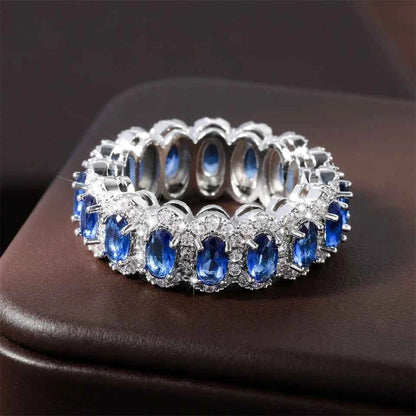 ZAKOL Shiny Blue White Cubic Zirconia Wedding Band Ring for Women Exquisite Engagement Party Jewelry Gift