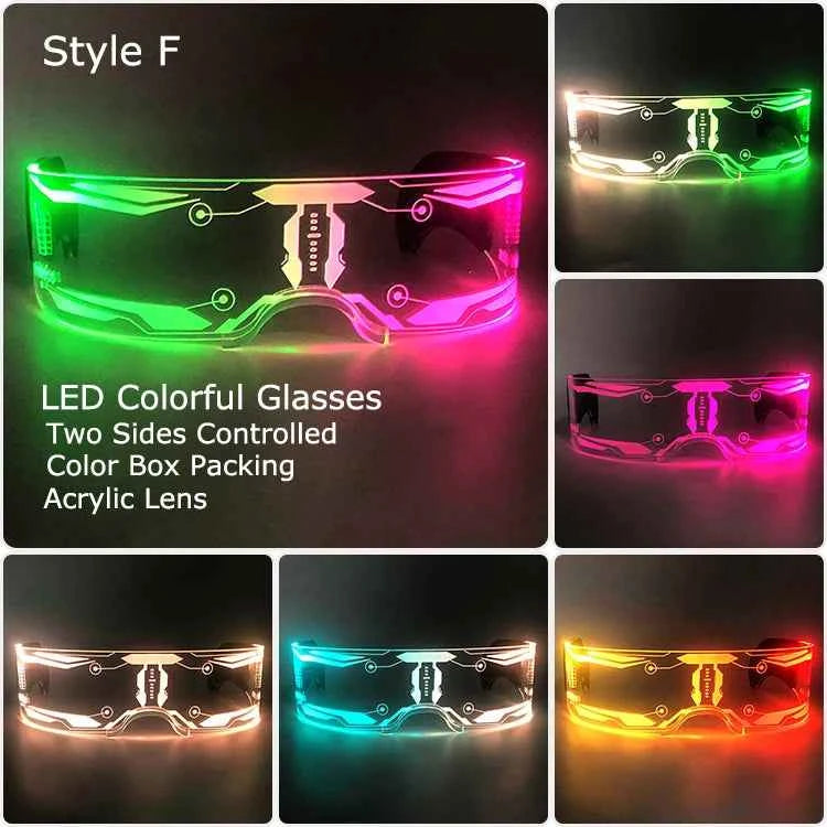 Acrylic LED Luminous Glasses Neon Light-Up Party Eyewear Unisex Glow Sunglasses for DJ Bar Halloween Christmas 12-Hour Glowing