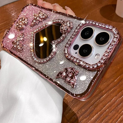 Bling Rhinestone Mirror Cover Case for iPhone 16 pro Max 15 plus Glitter Diamond Encrusted Butterfly Design Shockproof Anti-Knock