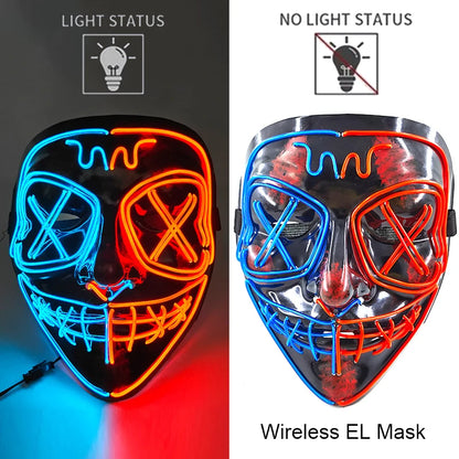 Neon LED Halloween Purge Mask Wireless Masquerade Party Light-up Horror Mask Glowing Multicolor Full Face Adult Mask for Halloween