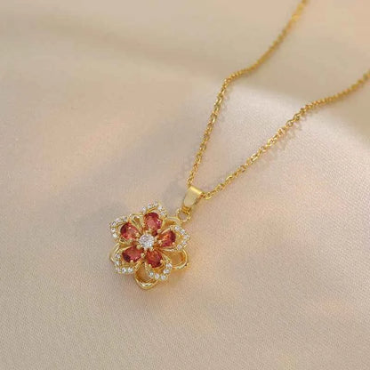 Luxury Spin Zircon Flower Pendant Necklace For Women