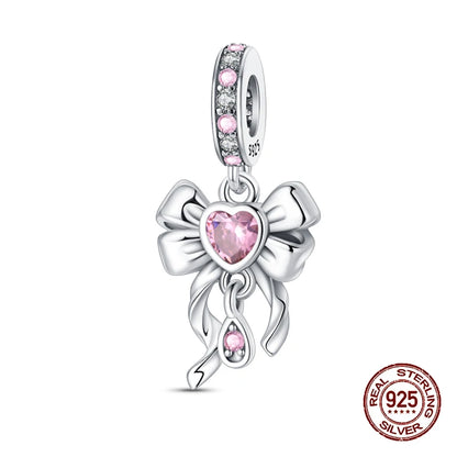 Bracelet Charms Beads Pink Zircon Bow Tie