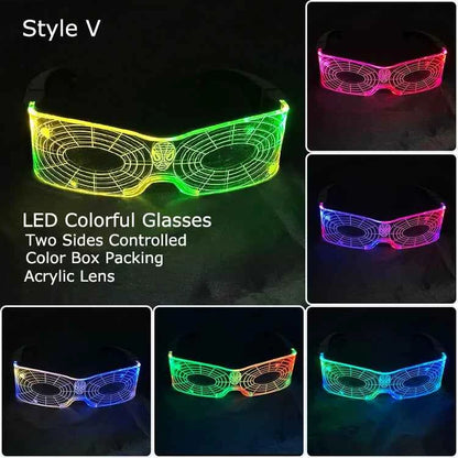 Acrylic LED Luminous Glasses Neon Light-Up Party Eyewear Unisex Glow Sunglasses for DJ Bar Halloween Christmas 12-Hour Glowing