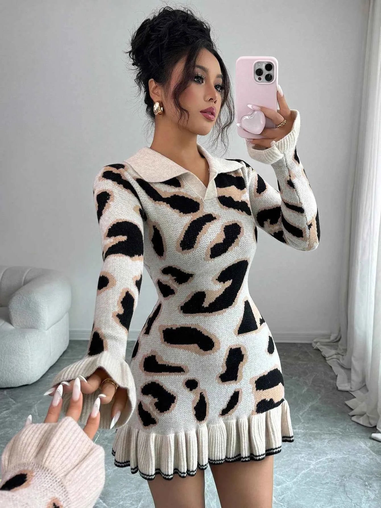 Leopard Print Knit Bodycon Dress
