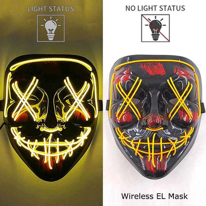 Neon LED Halloween Purge Mask Wireless Masquerade Party Light-up Horror Mask Glowing Multicolor Full Face Adult Mask for Halloween