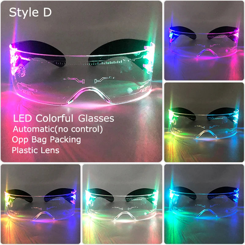 Acrylic LED Luminous Glasses Neon Light-Up Party Eyewear Unisex Glow Sunglasses for DJ Bar Halloween Christmas 12-Hour Glowing