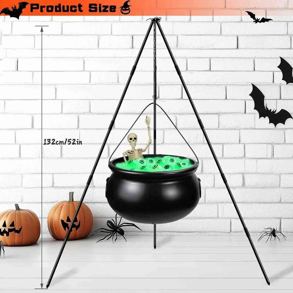 Halloween Witches Cauldron Decoration with Tripod Eyeballs String Lights And Skeleton for Yard Home Decor
