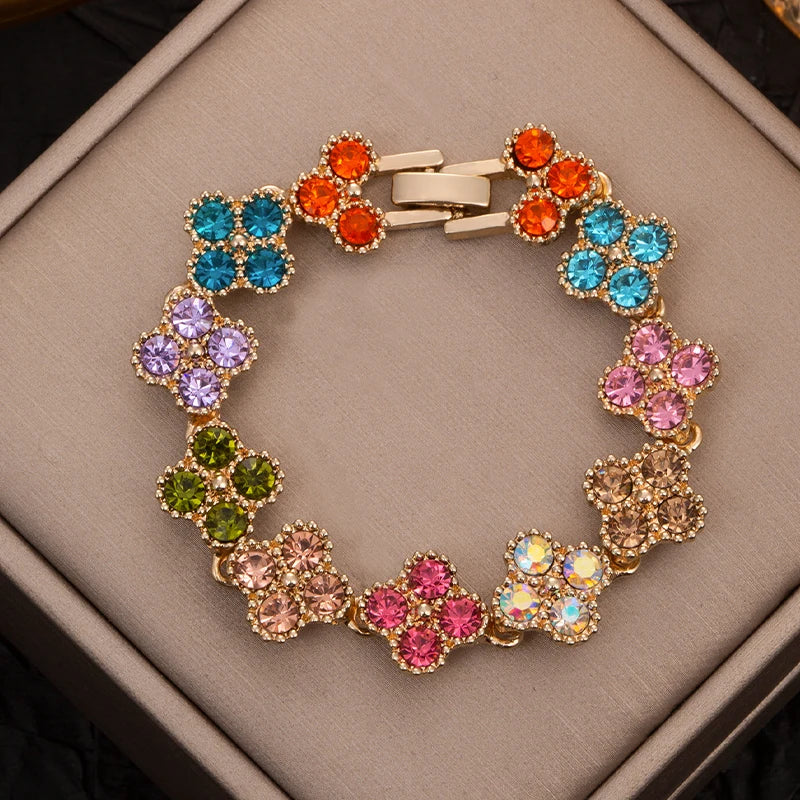 Sparkling Rhinestone Four Leaf Clover Hand Bracelet For Women