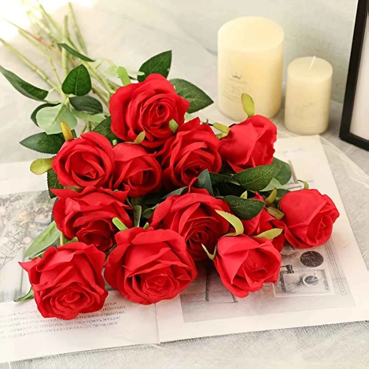 Realistic Artificial Rose Bouquet 12pcs