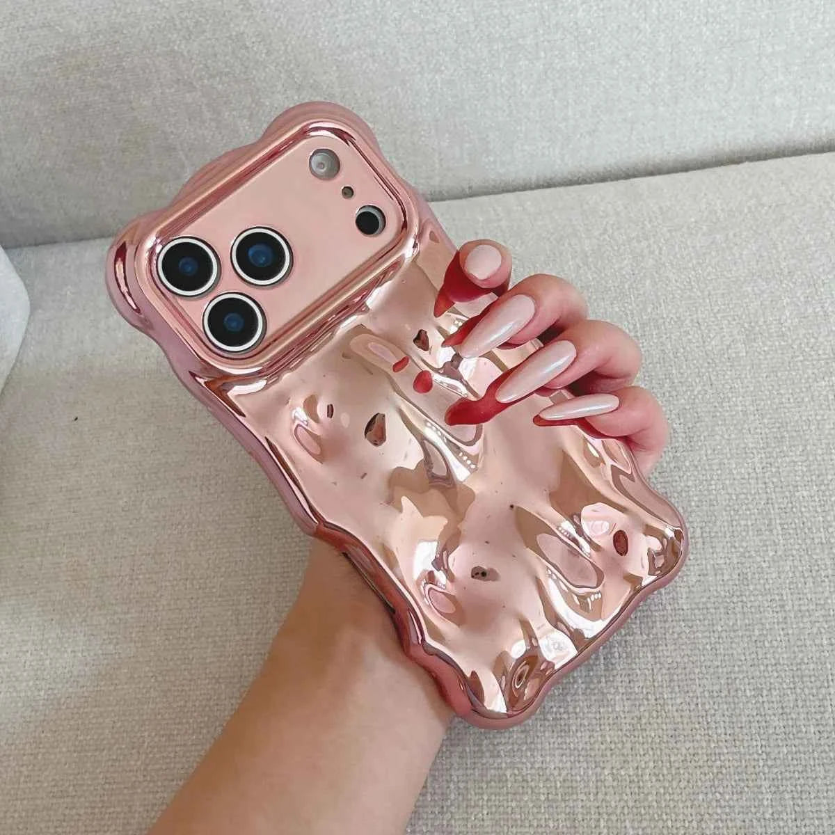 Luxury Curved Waves 3D Bubble Plating Phone Case For iPhones