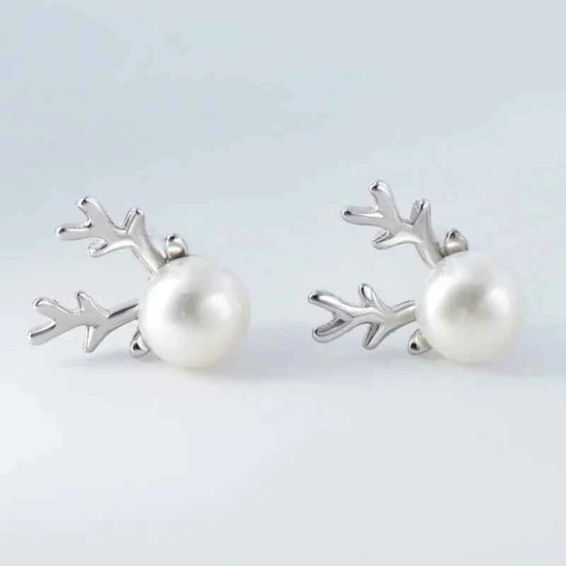 Cute Antler Stud Earrings for Women 925 Sterling Silver