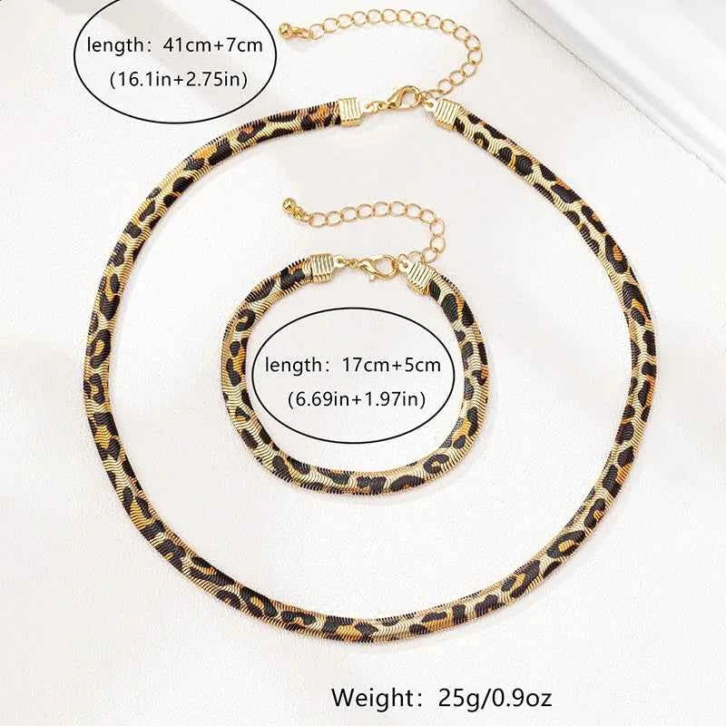 Leopard Print Snake Bracelet Necklace Set