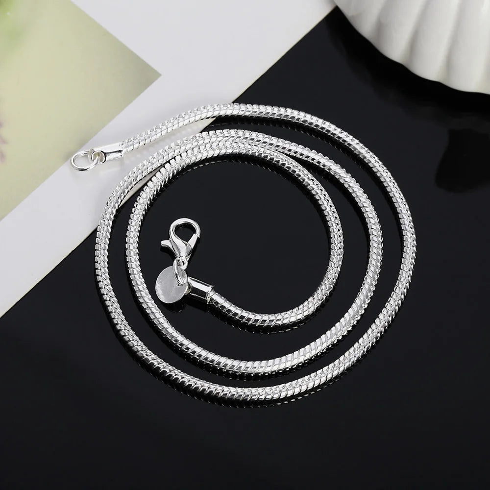 Silver Color Solid Snake Chain Necklace Men Women Fashion Jewelry For Pendant