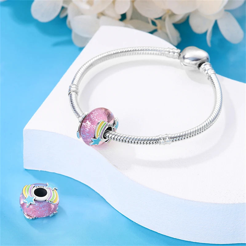 Colorful Flower Murano Glass Charm Fit Original Bracelet Necklace Heart Fine Jewelry