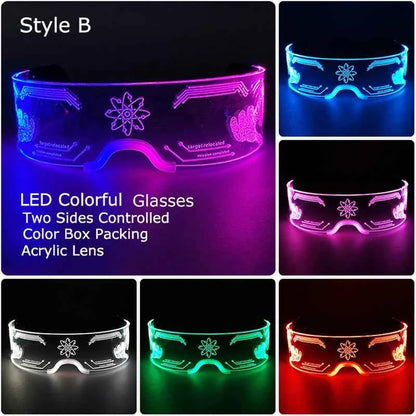 Acrylic LED Luminous Glasses Neon Light-Up Party Eyewear Unisex Glow Sunglasses for DJ Bar Halloween Christmas 12-Hour Glowing