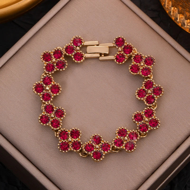 Sparkling Rhinestone Four Leaf Clover Hand Bracelet For Women
