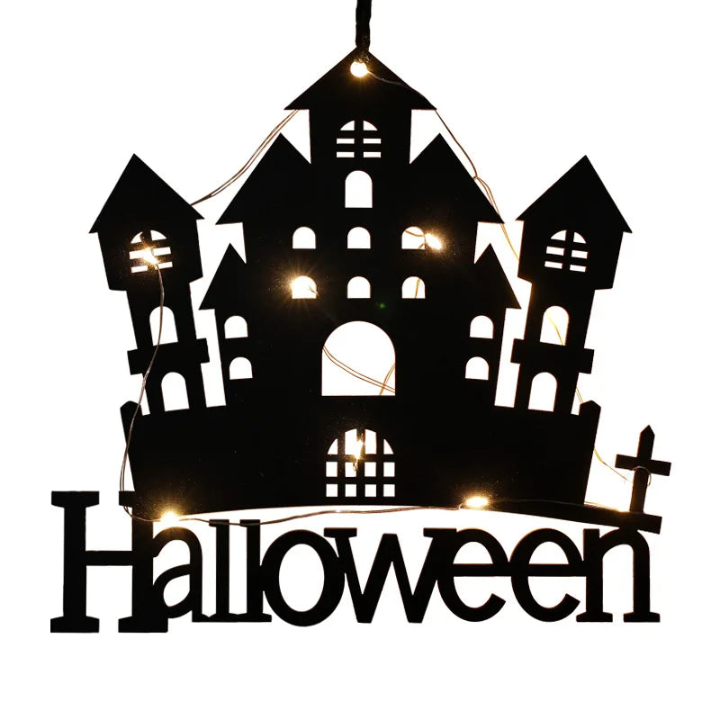 Halloween Hanging 10LED Castle Witch Ghost Spider Web Luminous Charm Indoor Outdoor Party Horror Props Decoration