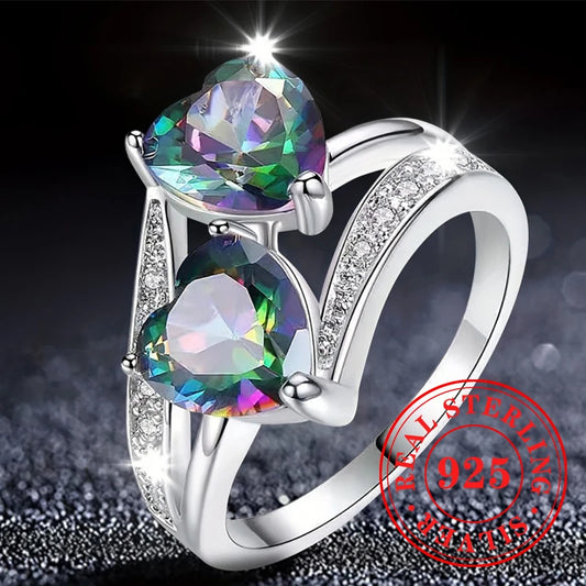 Luxury Double Heart Brilliant Romantic Female Rings