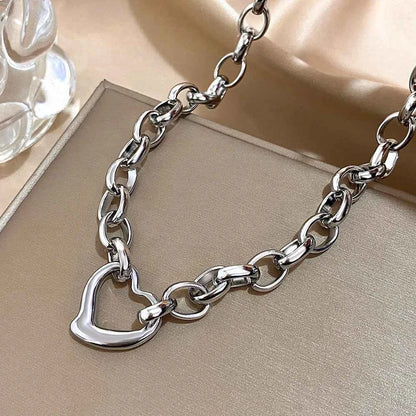 Golden Stainless Steel Irregular Hollow Heart Pendant Necklace