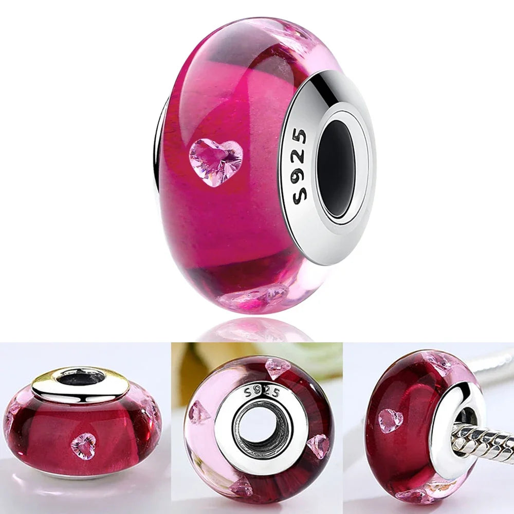 Colorful Flower Murano Glass Charm Fit Original Bracelet Necklace Heart Fine Jewelry