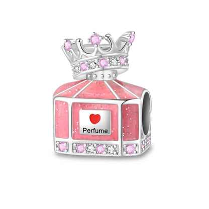 Romantic Pink Crown Perfume Bottle Charms Beads Fit Qikaola Bracelets Fine Jewelry