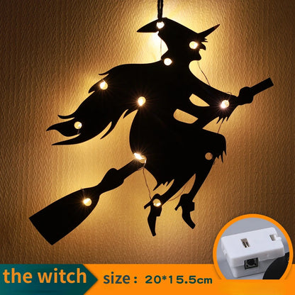 Halloween Hanging 10LED Castle Witch Ghost Spider Web Luminous Charm Indoor Outdoor Party Horror Props Decoration