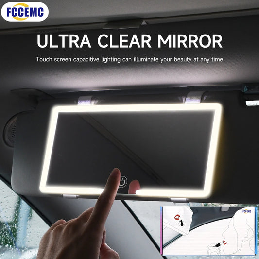 LED HD Car Interior Mirror Sun Visor Plate with Rechargeable Fill Light Thin Vanity Makeup Mirror for Women Universal Design