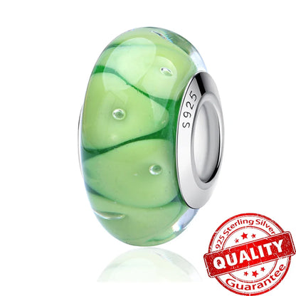 Colorful Flower Murano Glass Charm Fit Original Bracelet Necklace Heart Fine Jewelry