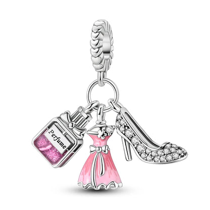 Romantic Pink Crown Perfume Bottle Charms Beads Fit Qikaola Bracelets Fine Jewelry