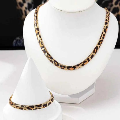 Leopard Print Snake Bracelet Necklace Set