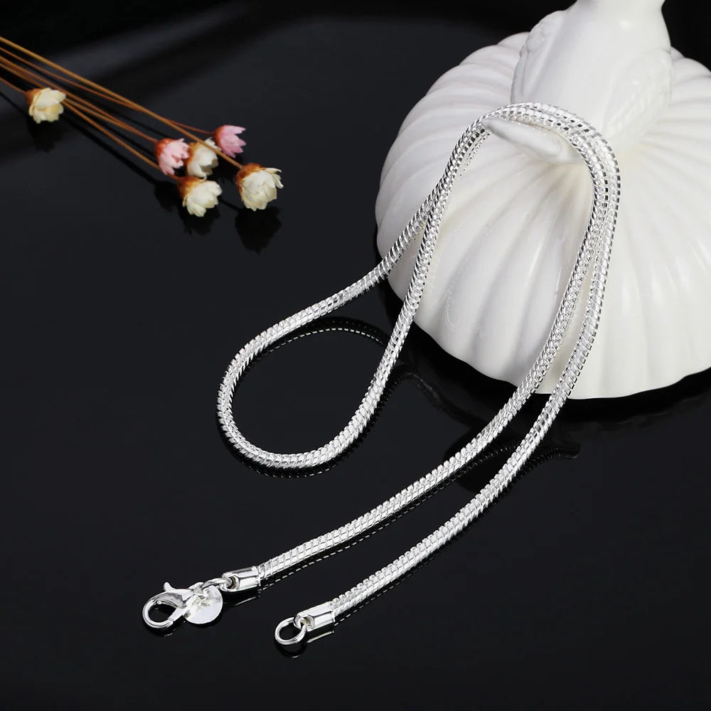 Silver Color Solid Snake Chain Necklace Men Women Fashion Jewelry For Pendant