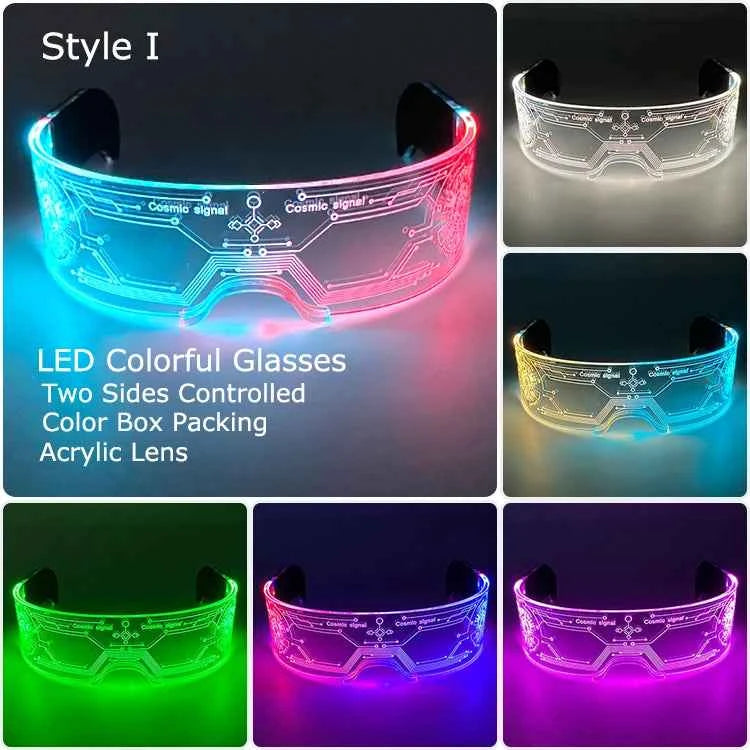 Acrylic LED Luminous Glasses Neon Light-Up Party Eyewear Unisex Glow Sunglasses for DJ Bar Halloween Christmas 12-Hour Glowing