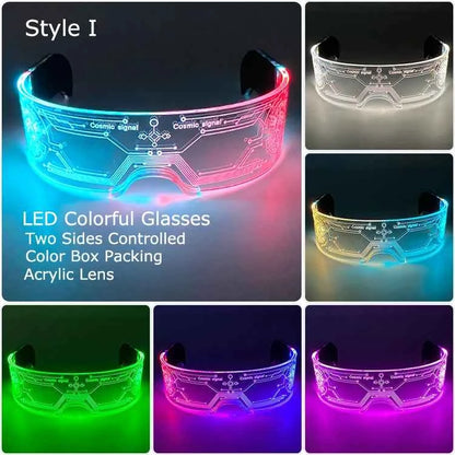 Acrylic LED Luminous Glasses Neon Light-Up Party Eyewear Unisex Glow Sunglasses for DJ Bar Halloween Christmas 12-Hour Glowing