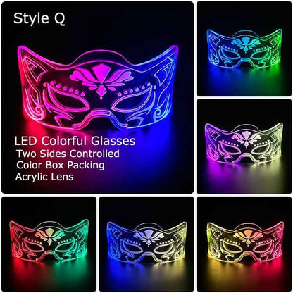 Acrylic LED Luminous Glasses Neon Light-Up Party Eyewear Unisex Glow Sunglasses for DJ Bar Halloween Christmas 12-Hour Glowing
