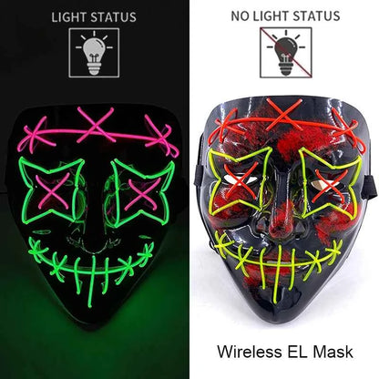 Neon LED Halloween Purge Mask Wireless Masquerade Party Light-up Horror Mask Glowing Multicolor Full Face Adult Mask for Halloween